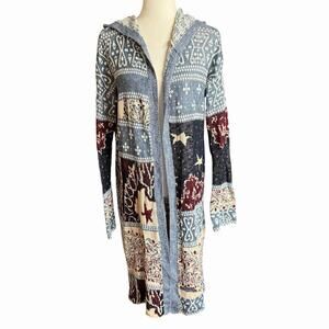 Free People Americana Bandana Hooded Long Duster Cardigan M Women's Sweater
